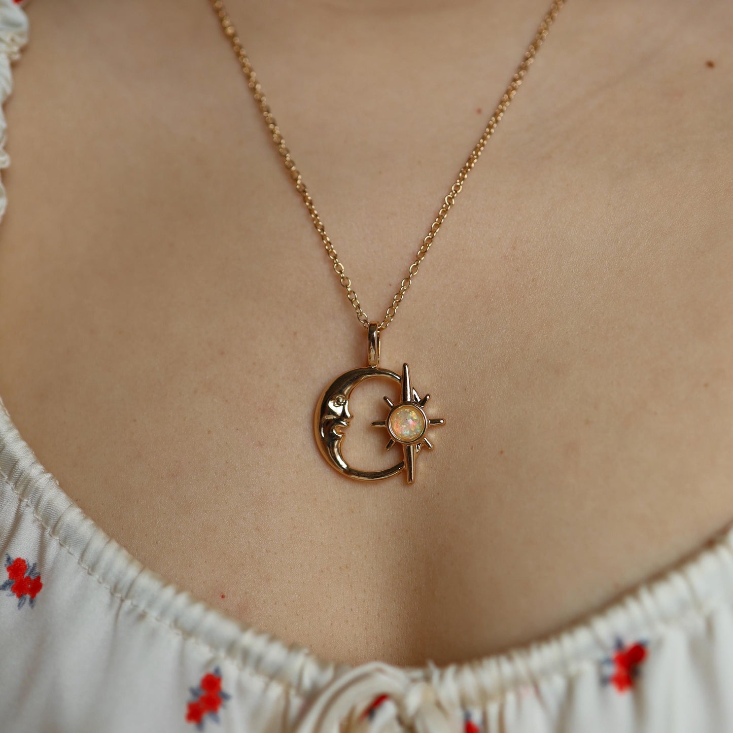 Opal Moon and Sun Necklace