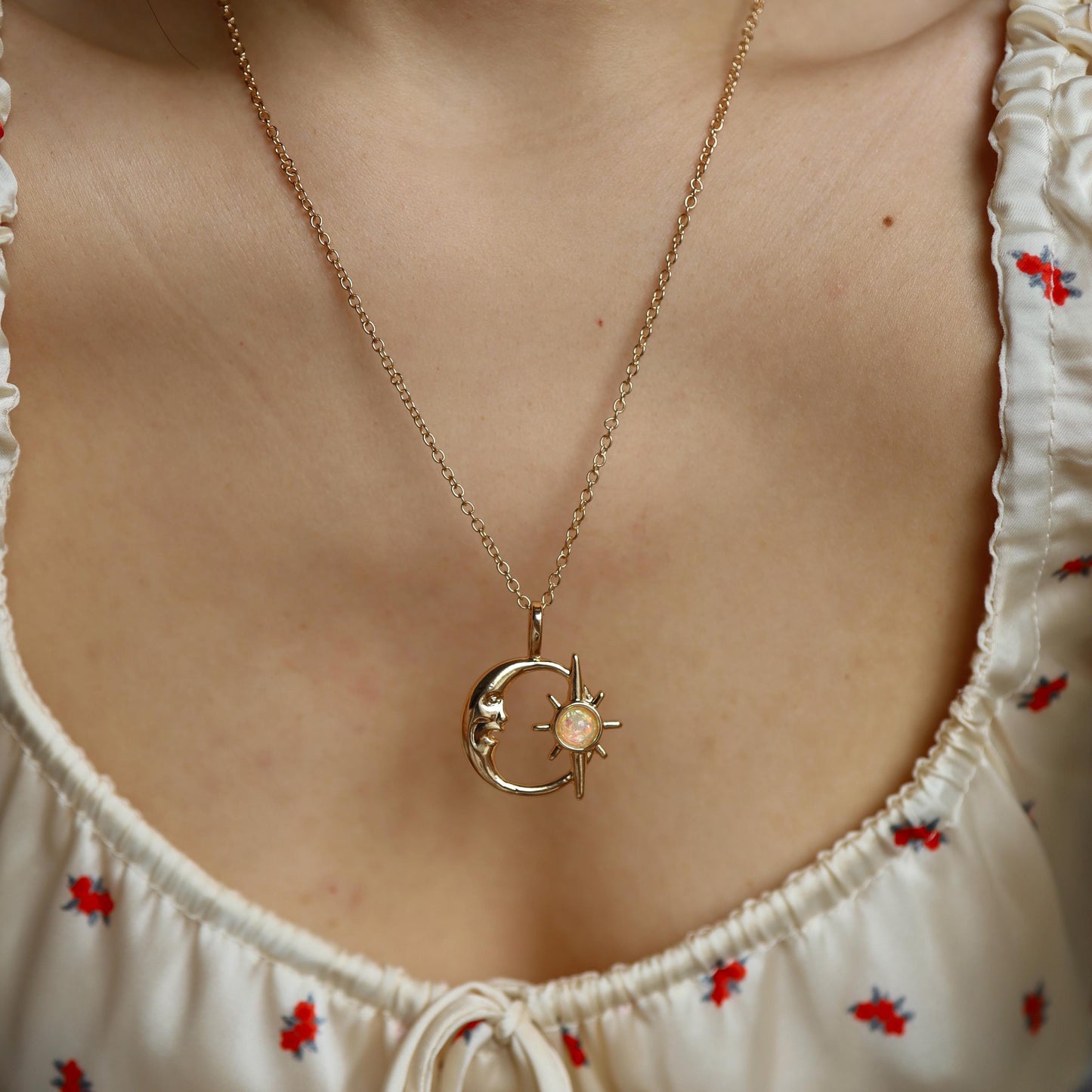 Opal Moon and Sun Necklace