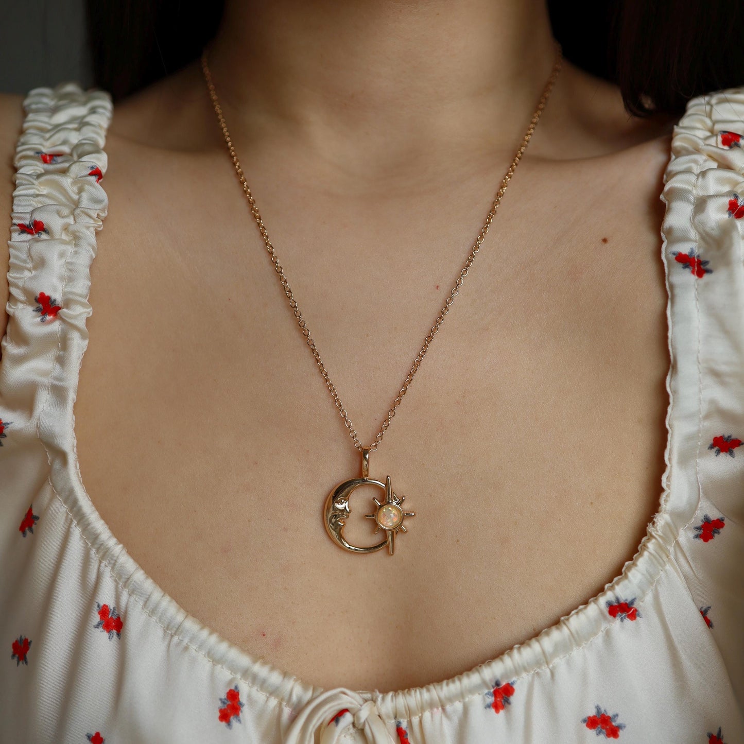 Opal Moon and Sun Necklace