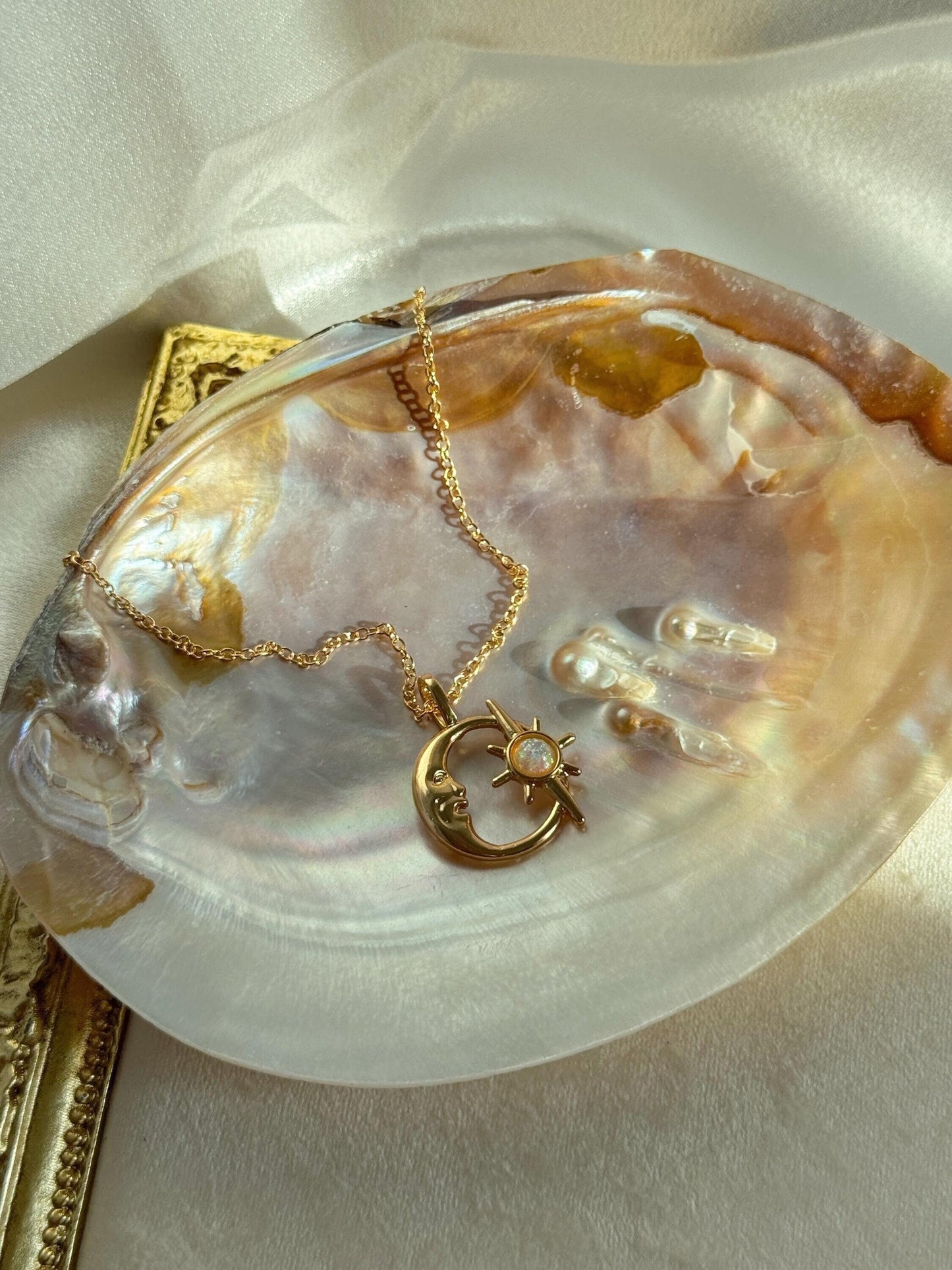 Opal Moon and Sun Necklace