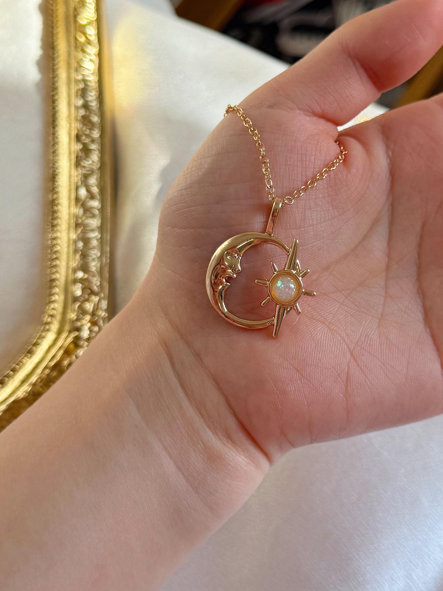 Opal Moon and Sun Necklace