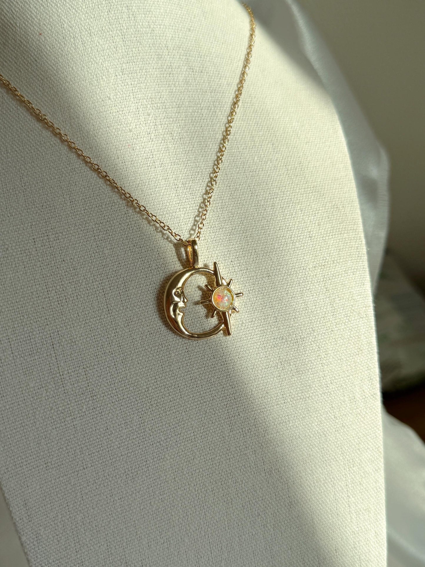 Opal Moon and Sun Necklace