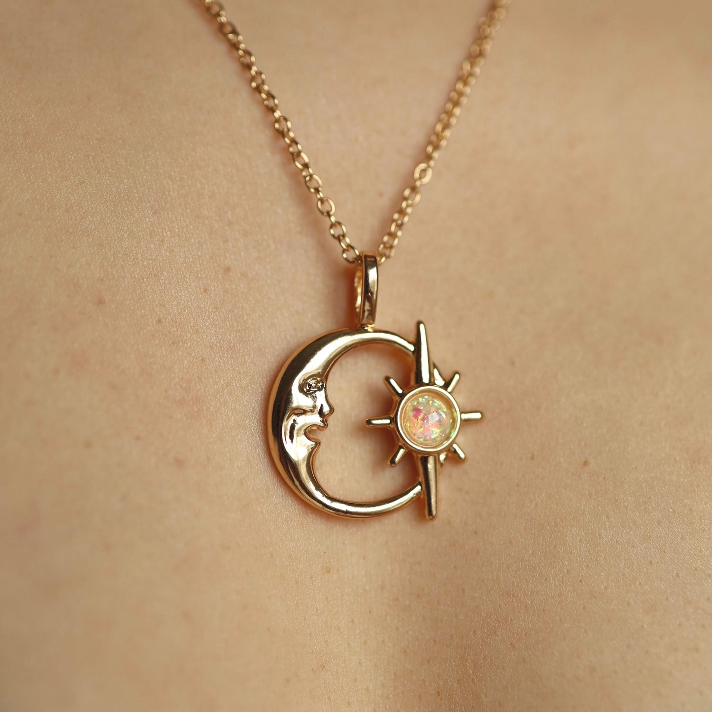 Opal Moon and Sun Necklace
